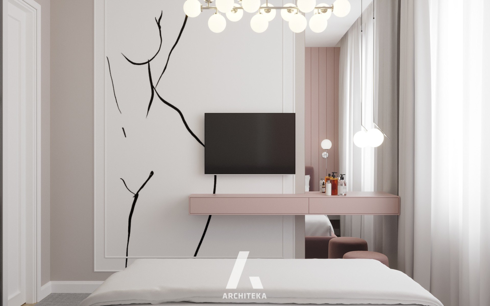 projekt wnętrza mieszkania 55 m² w pastelach, Warszawa — projekt Ewa Arlen
